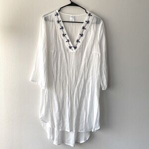 Kona Sol White Embroidered Neckline Cover Up Dress Size Large